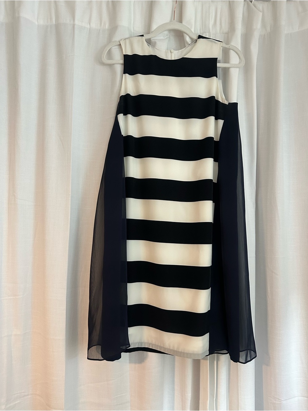 Sleeveless Black and White Striped A-Line Dress